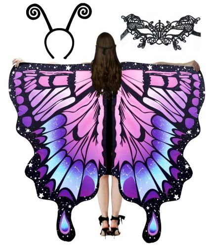 Skrzydła motyla duże fioletowe + opaska + maska